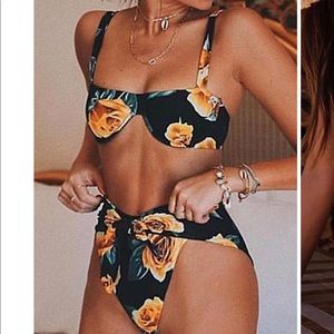 Floral high waist bikini, padded top.